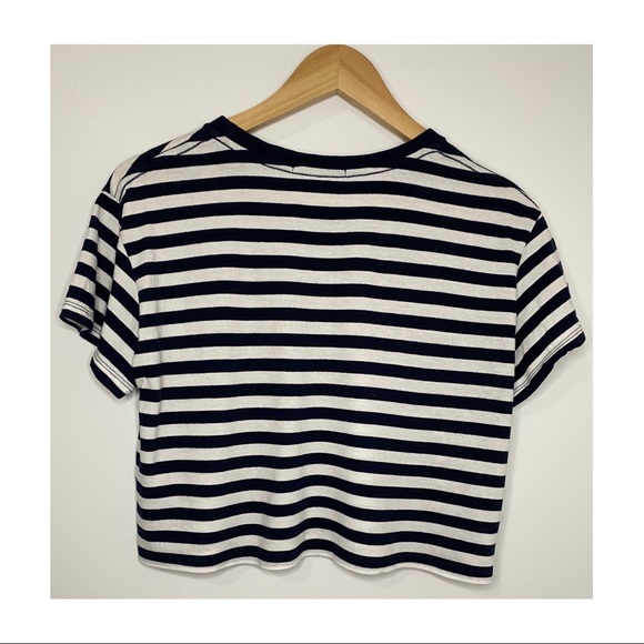 Womens Sportsgirl cropped striped t-shirt tee size XS cotton dark navy - Picture 4 of 10
